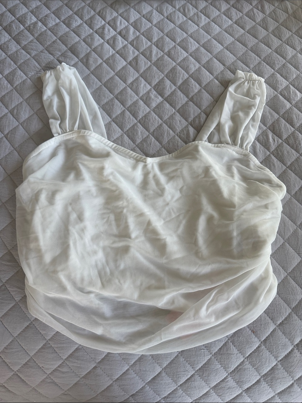 White Sheer Ruched Strap Cami Top